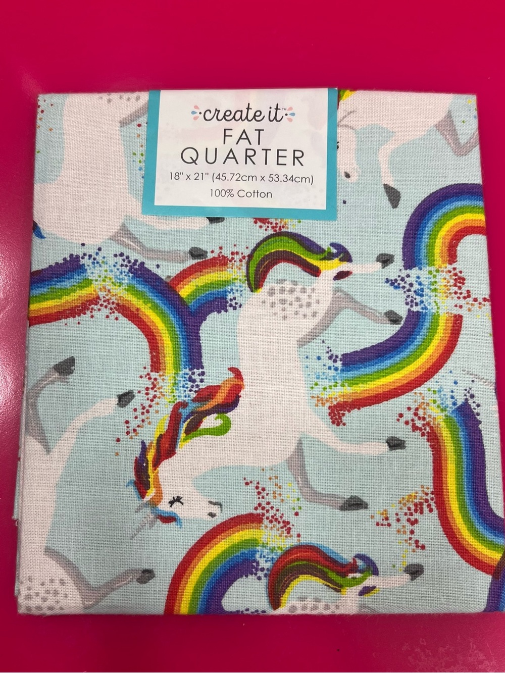 Unicorn Rainbow Fat Quarter Fabric - Light Blue